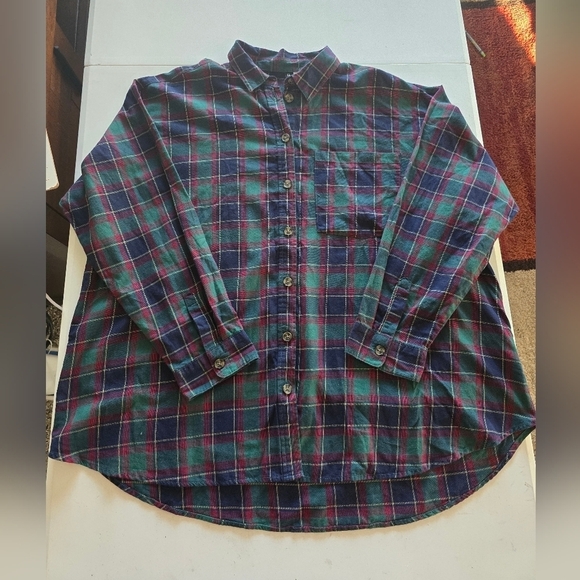 H&M Shirt Women Sz 10 Plaid Mixed Print Purple Red Button Up Long Sleeve - Picture 4 of 10